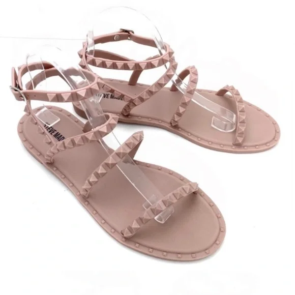 STEVE Madden Transport Blush Travel Jelly Flat Sandals in Nude Beige Size 9 - Picture 5 of 11